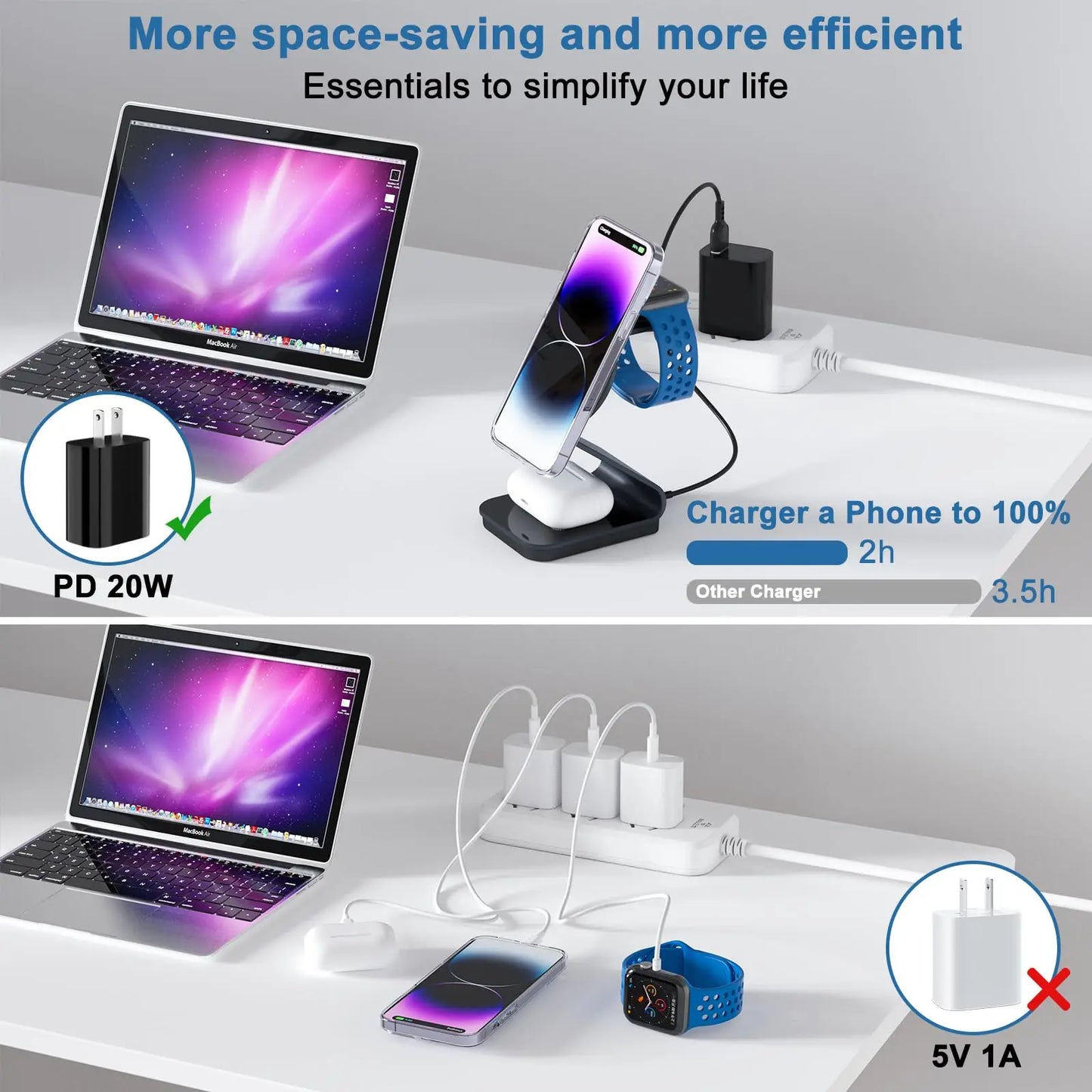 3 in 1 Magnetic Wireless Charger 15W Fast Charging Stand for iPhone 15 Pro Max 12/13/14/Apple Watch/AirPods Pro