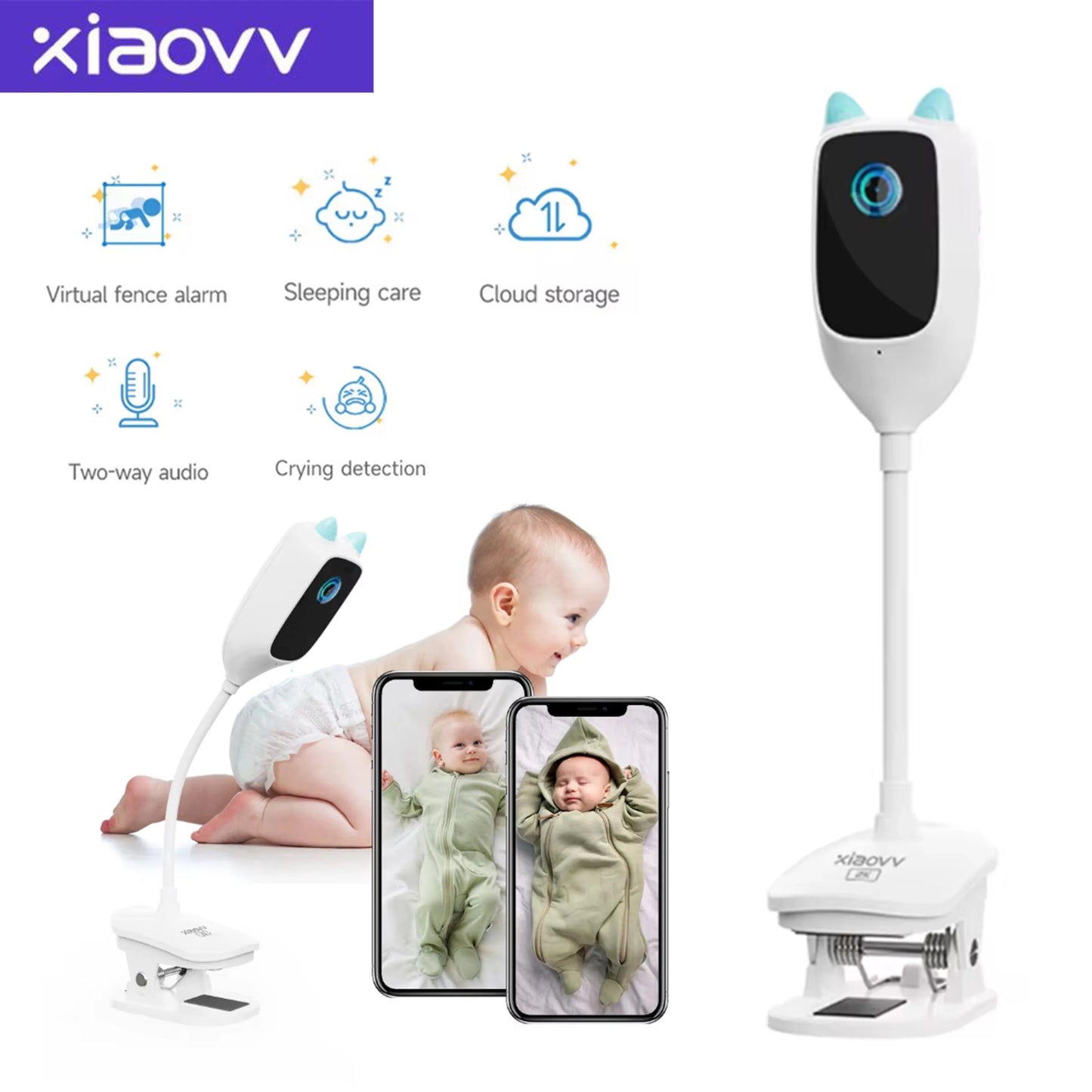 XIAOVV 3MP Baby Monitor Cry Detection Full Color Night Vision 360 Degree Rotating WiFi Indoor CameraXIAOVV 3MP Baby Monitor Cry