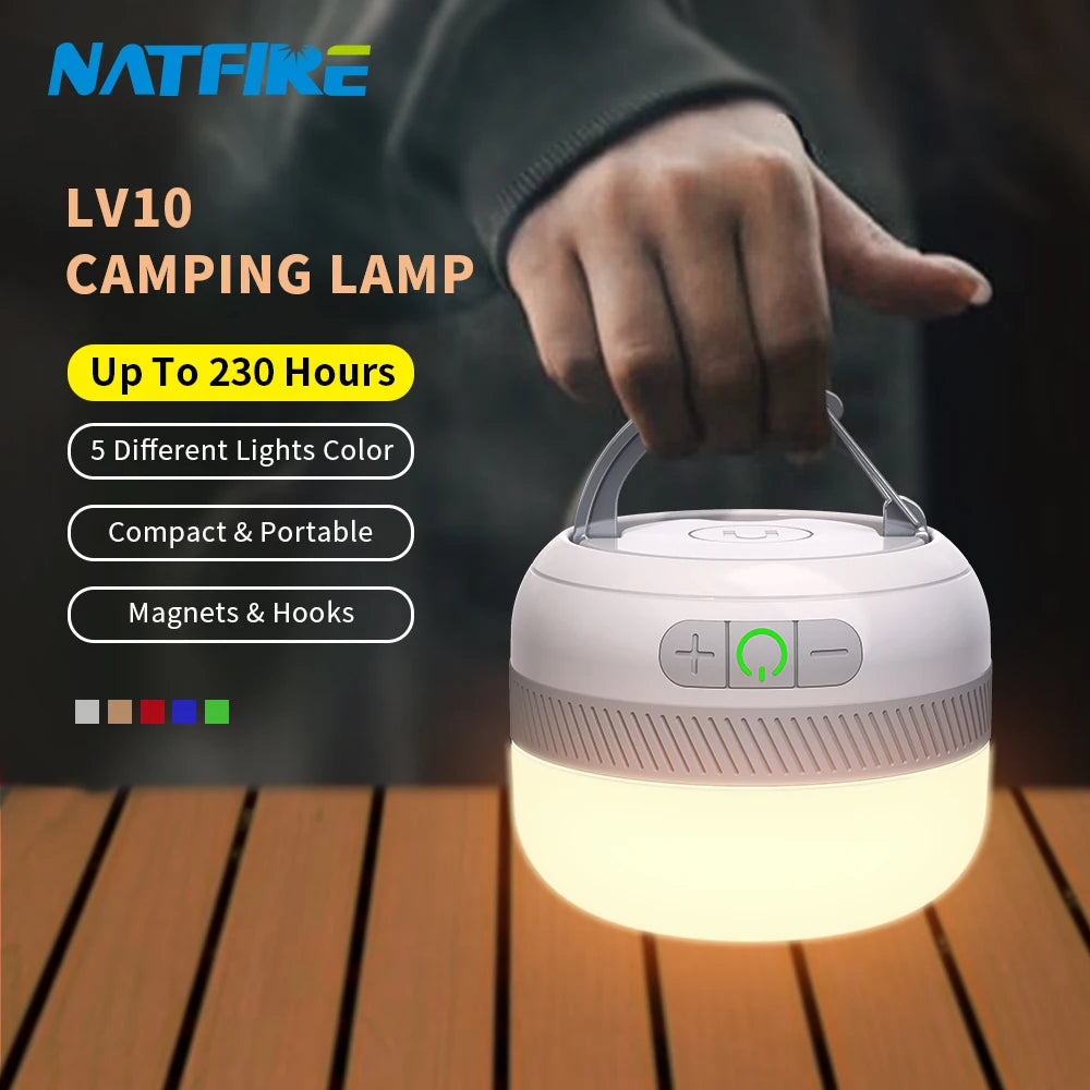 LV10 Rechargeable Camping Lantern 230 Hour Camping Flashlight with Magnet Lighting Fixture Tent Fishing Portable Emergency Light